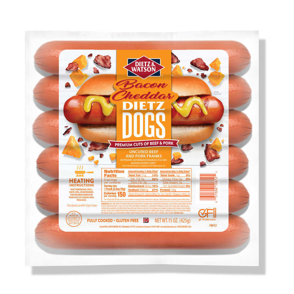Dietz & Watson Uncured Bacon Cheddar Beef and Pork Franks 15 oz