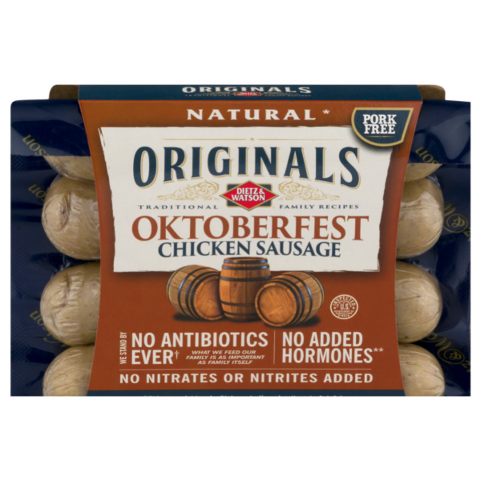 These biergarten-approved chicken sausages are 100% chicken with no artificial ingredients, added hormones, and no antibiotics ever. Best served with a pint. 